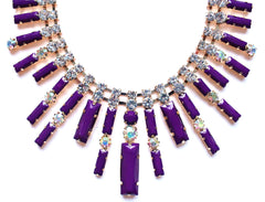Crystal Spike Bib Statement Necklace- Purple