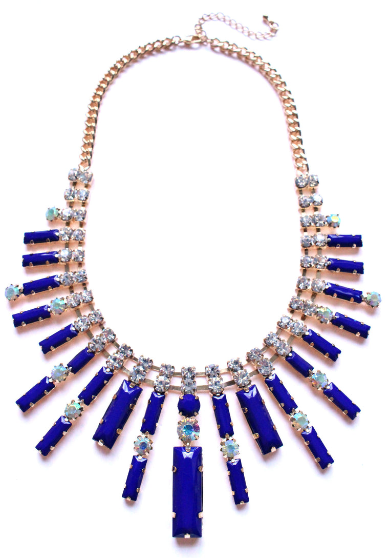 Crystal Spike Bib Statement Necklace- Royal