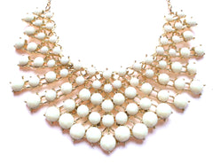 Colored Rhinestone Fan Statement Necklace- Ivory