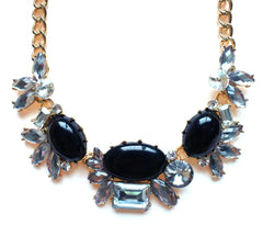 Crystal Cluster Statement Necklace- Black