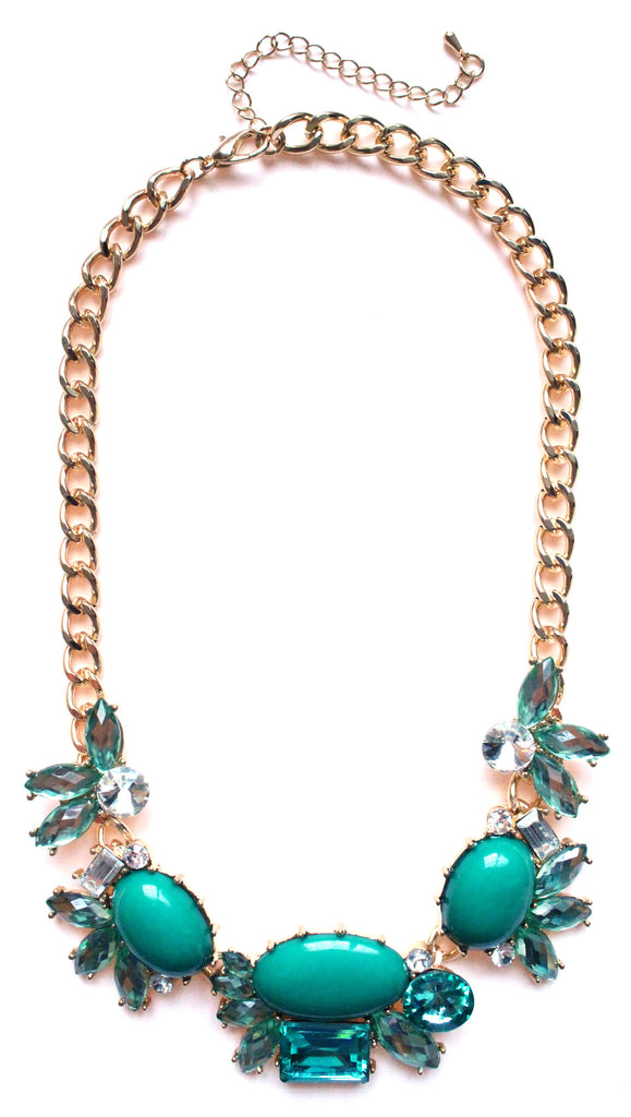 Crystal Cluster Statement Necklace- Green