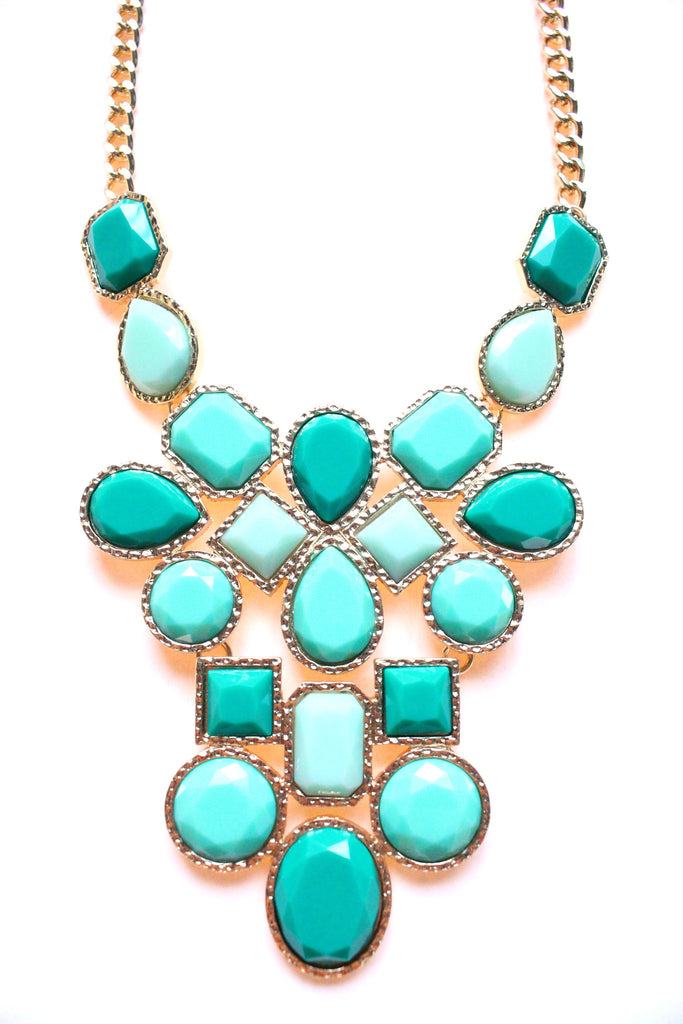 Mint & Emerald Jeweled Cluster Statement Necklace