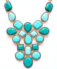 Mint & Emerald Jeweled Cluster Statement Necklace