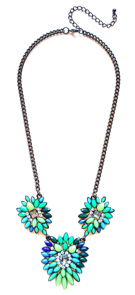 Neon Leaves Statement Necklace- Lime & Turquoise