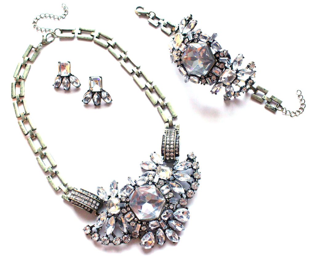 Luxe Crystal Compilation Statement Necklace Set- Crystal