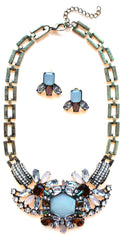 Luxe Crystal Compilation Statement Necklace Set- Sky Blue