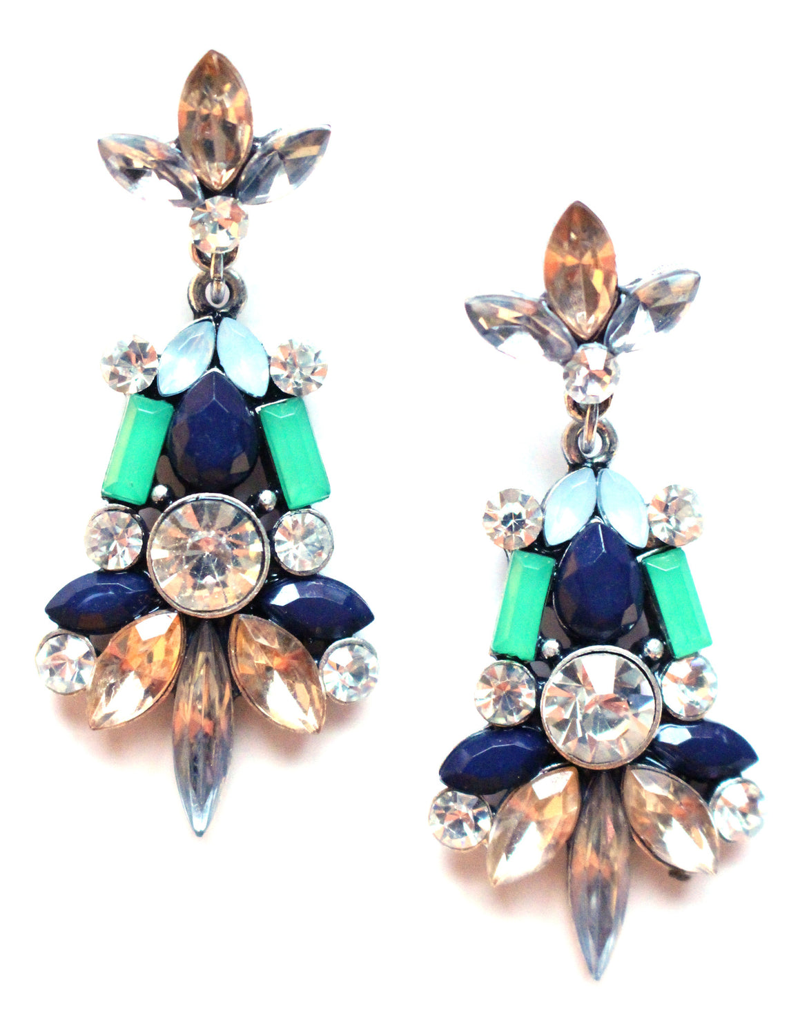 Jeweled Spike Earrings- Montana Green & Navy