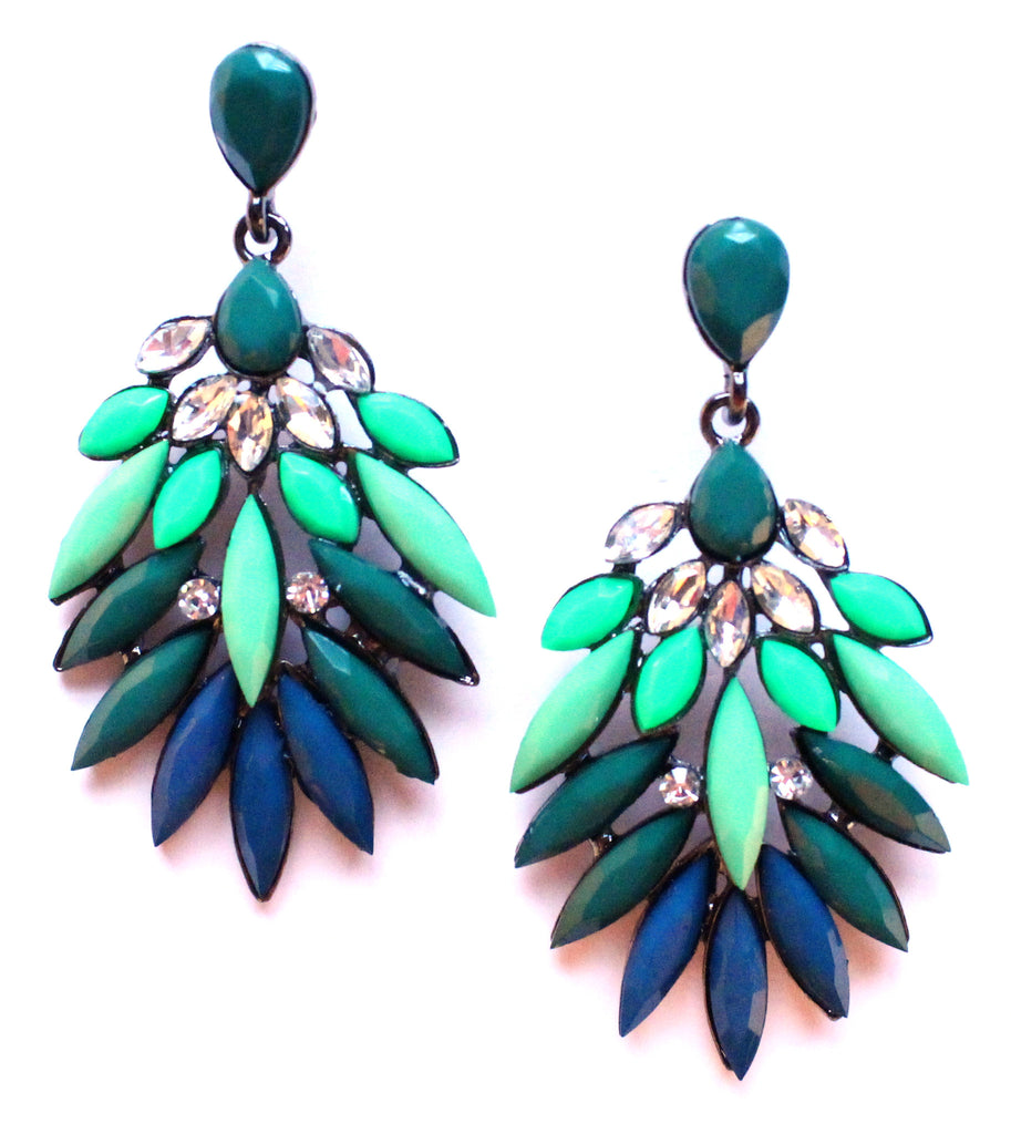 Neon Leaves Earrings- Lime & Turquoise