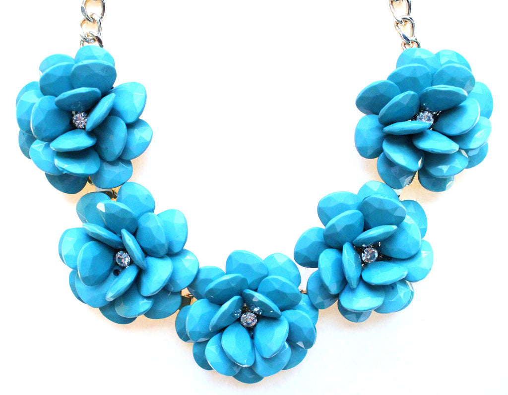Beaded Rosette Statement Necklace- Turquoise