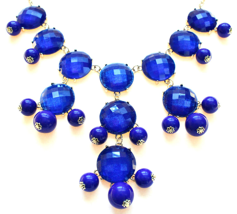Bubble JEWELED Statement Necklace- Royal Blue