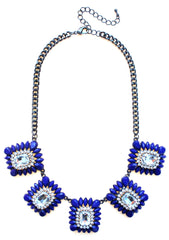 Crystal Square Jeweled Statement Necklace- Royal