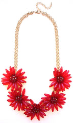 Blossom Flower Statement Necklace- Red