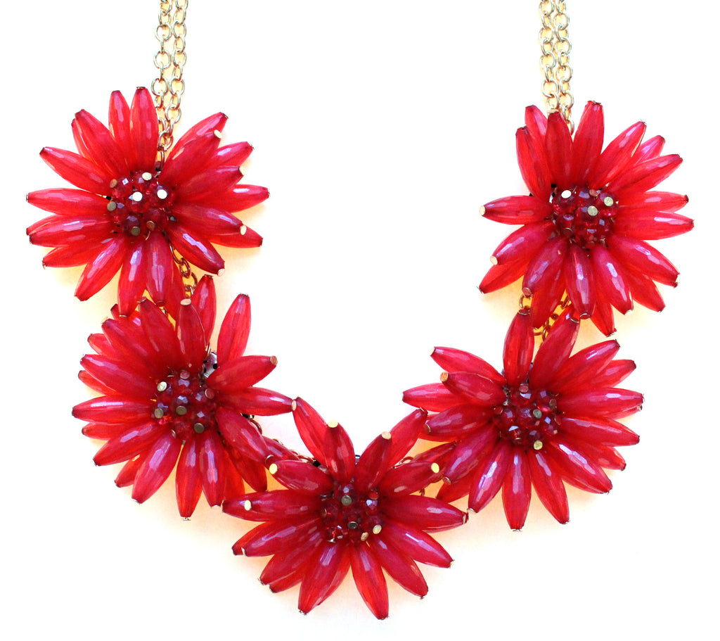 Blossom Flower Statement Necklace- Red