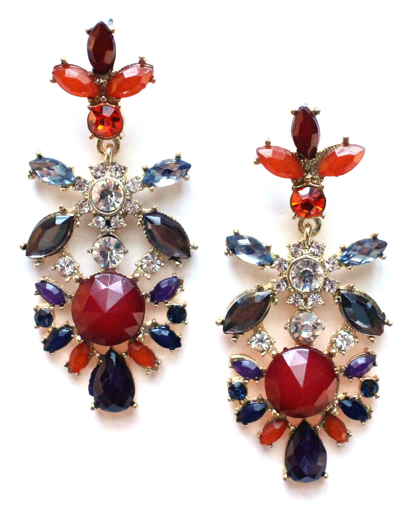 Crystal Floral Earrings- Red