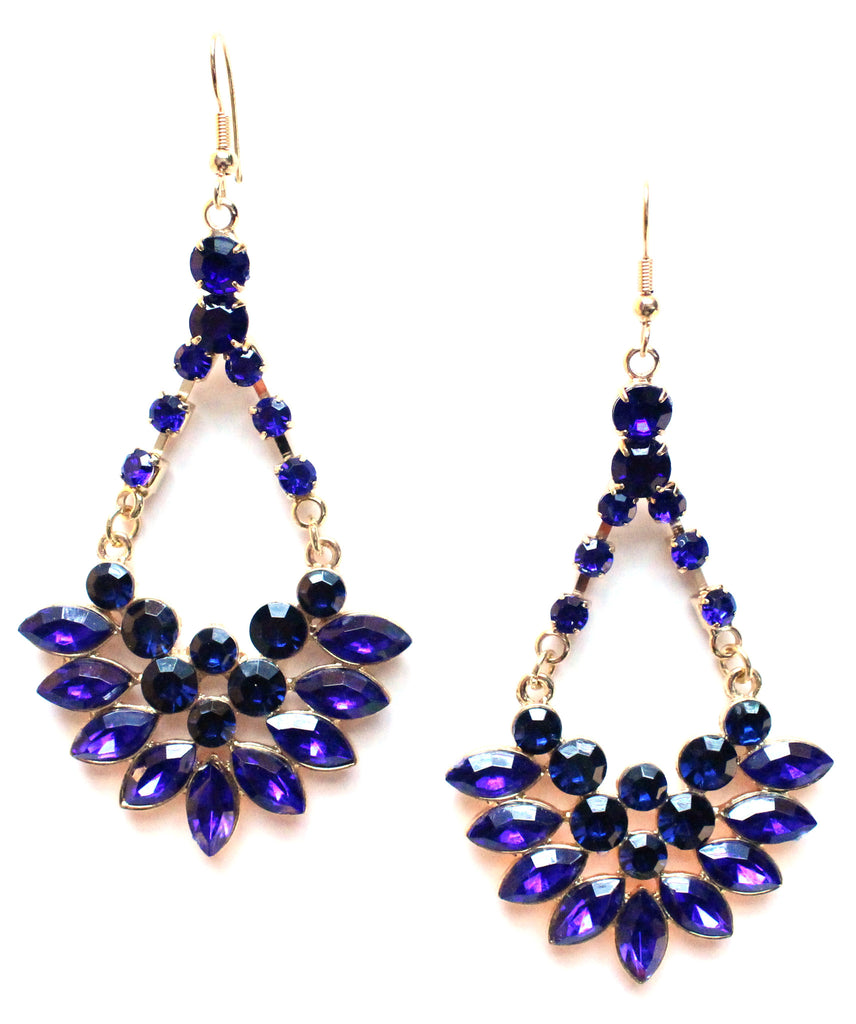 Crystal Jeweled Dangle Earrings- Royal