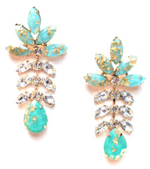 Gold Leaf Crystal Dangle Earrings-Mint