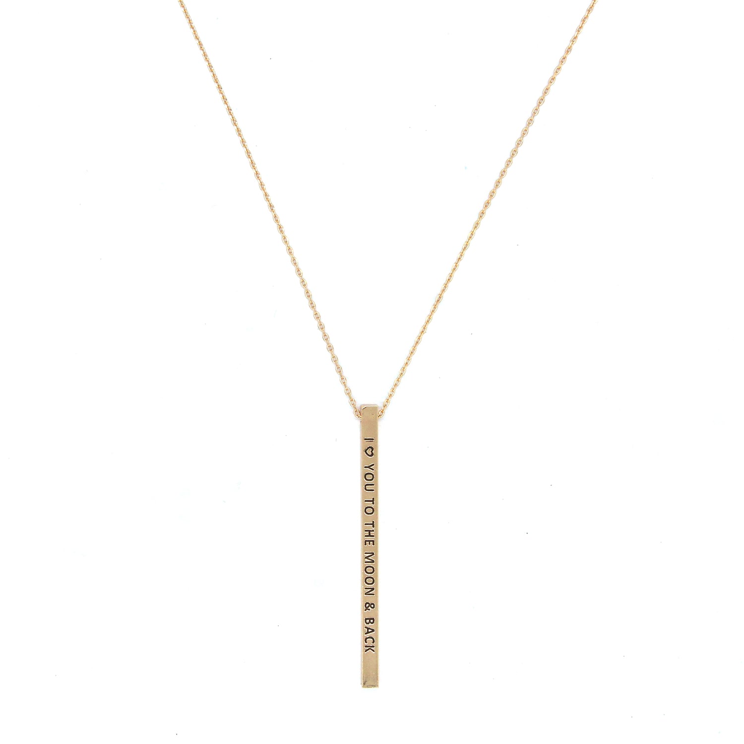 I LOVE YOU TO THE MOON & BACK Engraved Bar Necklace- Gold