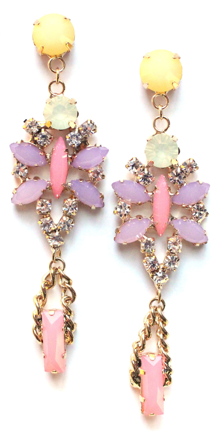 Crystal Glamour Chandelier Earrings- Light pink/Lavender