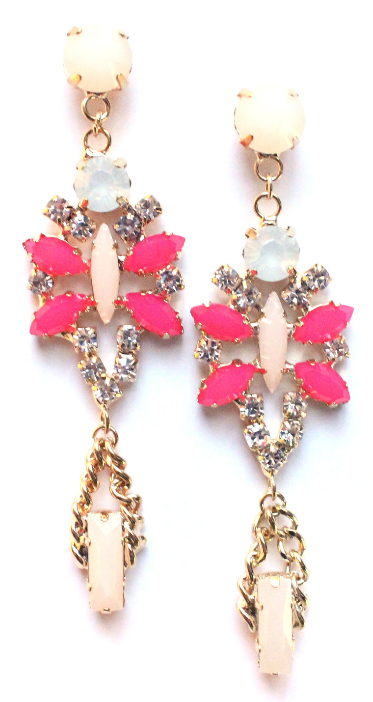 Crystal Glamour Chandelier Earrings- Light Pink/Fuchsia