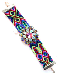 Folkloric Crafted Floral Sparkle Pendant Bracelet