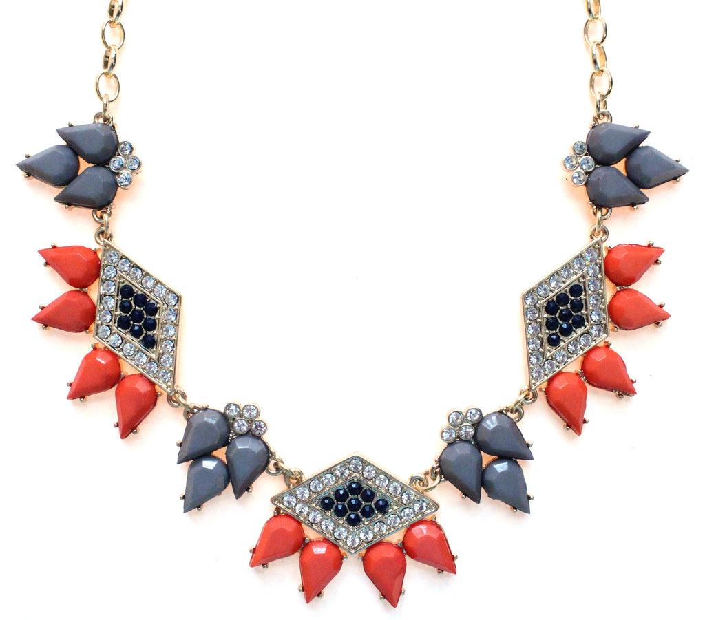 Spike Diamond Necklace- Gray & Coral