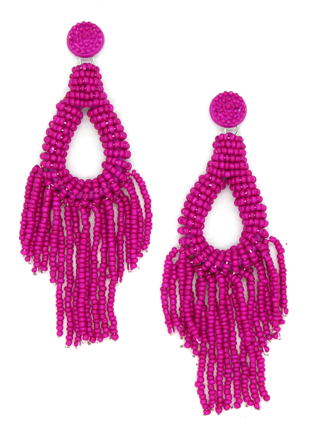 Sandy Beaded Tassel Earrings- Pink