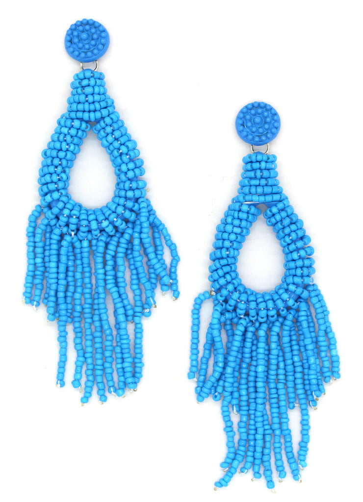 Sandy Beaded Tassel Earrings- Blue
