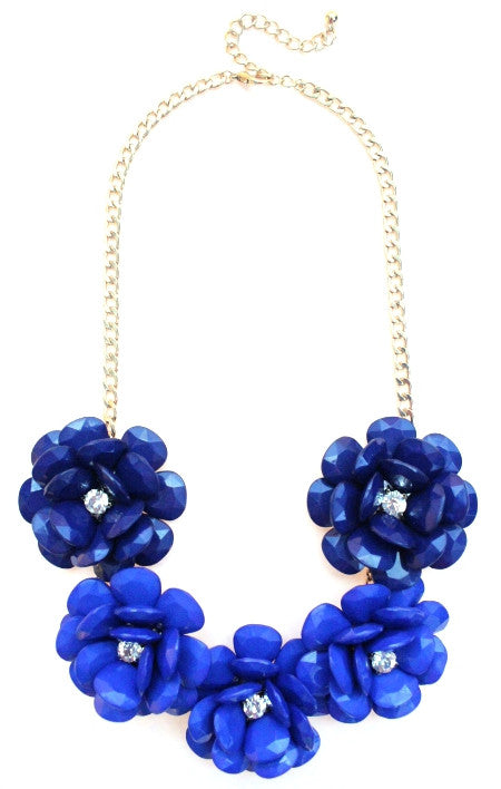 Beaded Rosette Statement Necklace- Royal Ombre