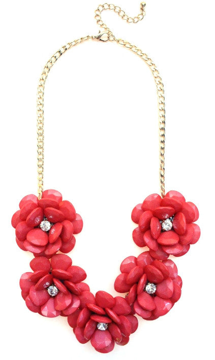 Beaded Rosette Statement Necklace- Watermelon