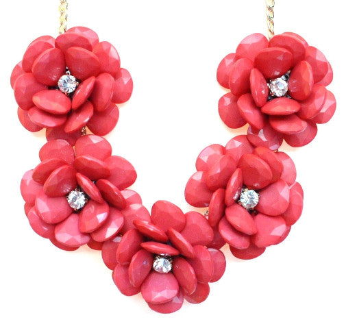 Beaded Rosette Statement Necklace- Watermelon