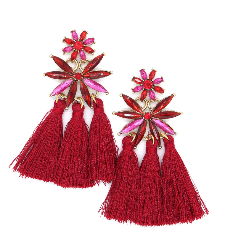 Roxanna Tassel Earrings- Burgundy/Pink