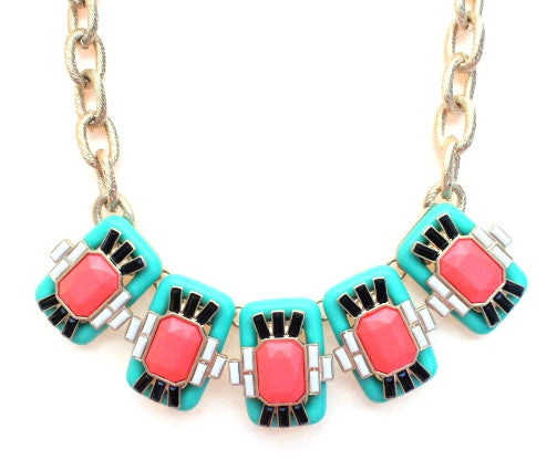 Neon Geo Gemstone Necklace- Mint & Pink