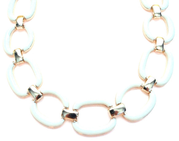Chain Linked Enamel Necklace- White