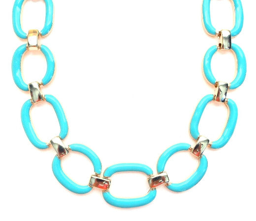 Chain Linked Enamel Necklace- Turquoise