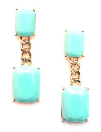 Square Chain Drop Earrings- Mint
