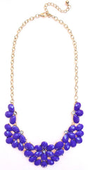 Half Blossom Jeweled Statement Necklace- Purple