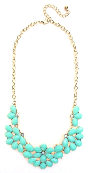 Half Blossom Jeweled Statement Necklace- Mint