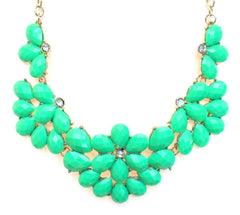 Half Blossom Jeweled Statement Necklace- Green