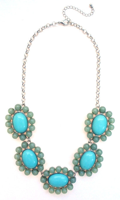 Floral Colorblock Bauble Gemstone Necklace- Mint
