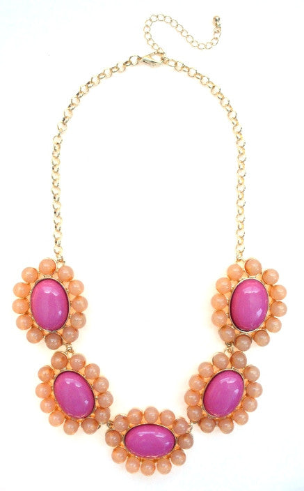 Floral Colorblock Bauble Gemstone Necklace- Pink & Peach