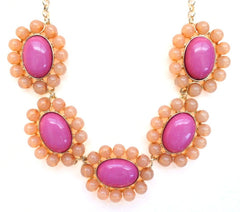 Floral Colorblock Bauble Gemstone Necklace- Pink & Peach