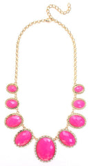 Neon Glamour Jeweled Statement Necklace- Pink