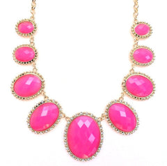 Neon Glamour Jeweled Statement Necklace- Pink