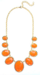 Neon Glamour Jeweled Statement Necklace- Orange