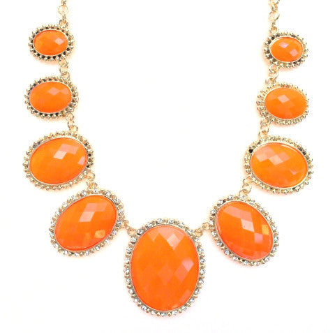 Neon Glamour Jeweled Statement Necklace- Orange