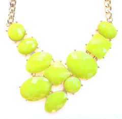 Neon Jeweled Gemstone Statement Necklace- Neon Lime