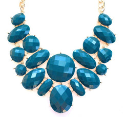 Jeweled Cluster Bib Statement Necklace- Teal
