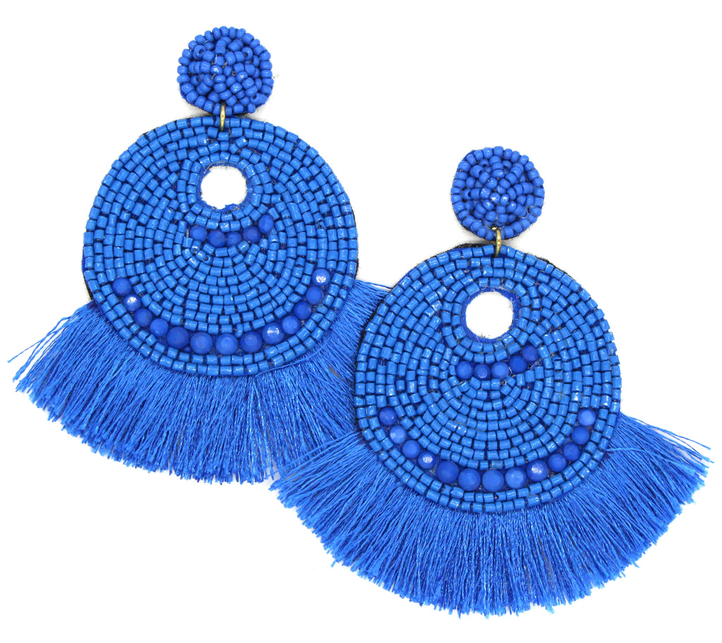 Josie Beaded Tassel Earrings- Blue