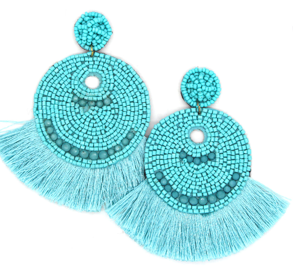 Josie Beaded Tassel Earrings- Turquoise