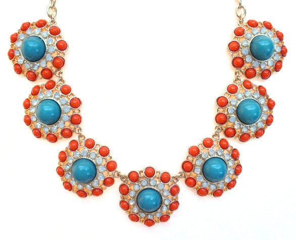 Designer Inspired Circle Necklace- Orange & Teal